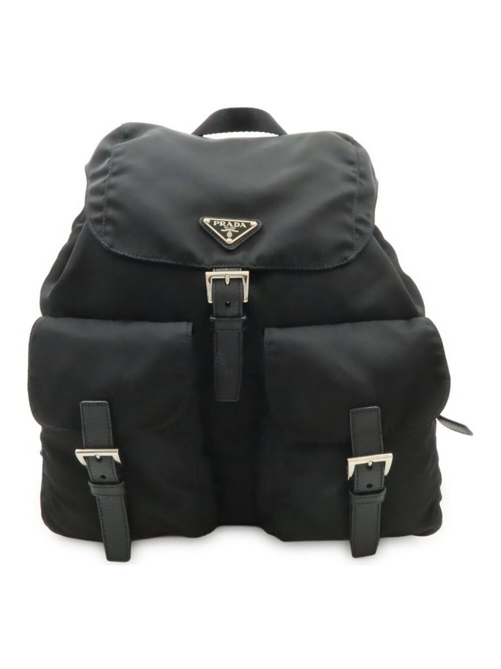 Prada Triangle Logo Backpack Nylon Leather Nero Black Silver